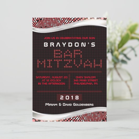 VIDEO GAMES RED Bar Bat Mitswa Uitnodiging (Staand voorkant)