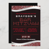 VIDEO GAMES RED Bar Bat Mitswa Uitnodiging (Voorkant / Achterkant)