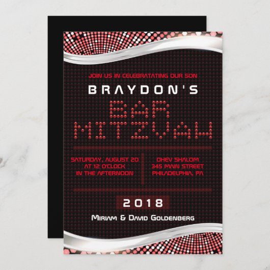 VIDEO GAMES RED Bar Bat Mitswa Uitnodiging (Voorkant / Achterkant)