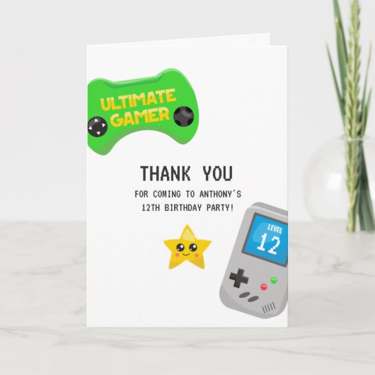 Video Games Verjaardagsfeestje Bedankkaart (Voorkant)