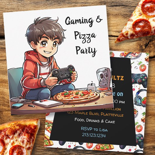 Video Gaming en de verjaardag van de Pizza Party B Kaart