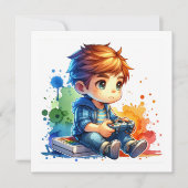 Video Gaming Paint Splatter Boy's verjaardagsuitno Kaart (Voorkant)