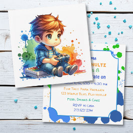 Video Gaming Paint Splatter Boy's verjaardagsuitno Kaart