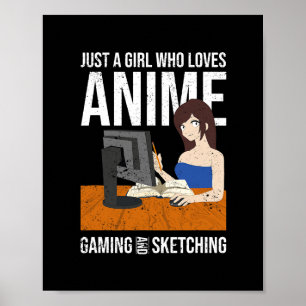 Video Gaming Schetsen Anime Lover Gamer Meisjes Wo Poster