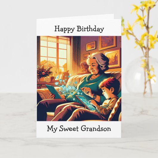 Video gaming thema verjaardag voor een kleinzoon kaart (Gele Bloem)