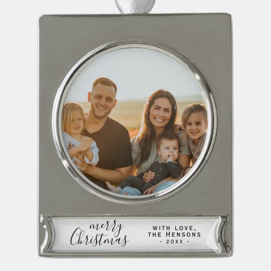 Video kersttijdschrijver verzilverd banner ornament (Voorkant)