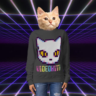 VIDEO KITTY CAT PIXEL ART SWEATSHIRS TRUI