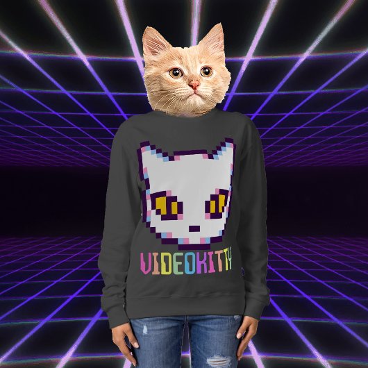 VIDEO KITTY CAT PIXEL ART SWEATSHIRS TRUI