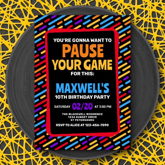 Video Pauze Uw Game Verjaardag Uitnodiging