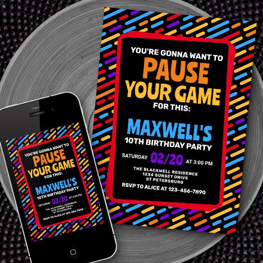 Video Pauze Uw Game Verjaardag Uitnodiging
