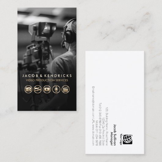 Video Productie Diensten Gouden Iconen Blauw Metaa Visitekaartje (Voorkant / Achterkant)
