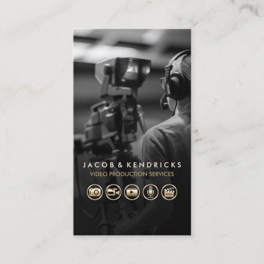 Video Productie Diensten Gouden Iconen Blauw Metaa Visitekaartje (Voorkant)