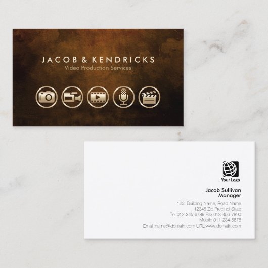 Video Productie Diensten Gouden Iconen Bruin Grung Visitekaartje (Voorkant / Achterkant)