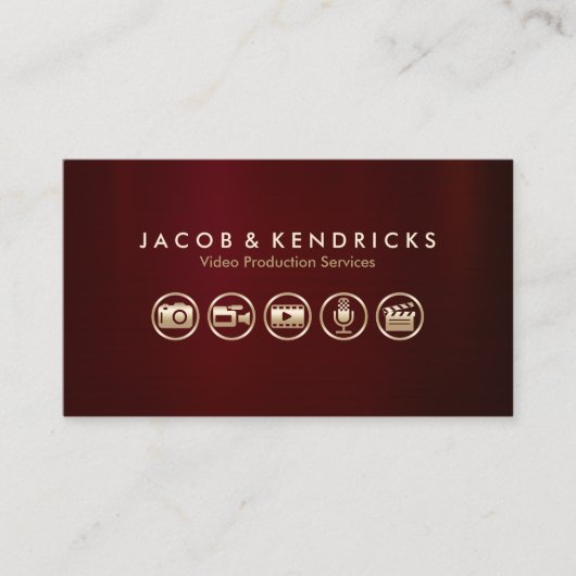 Video Productie Diensten Gouden Iconen Rood Metaal Visitekaartje (Voorkant)