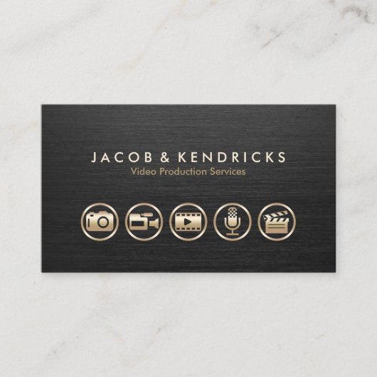Video Productie Diensten Gouden Iconen Zwart Metaa Visitekaartje (Voorkant)
