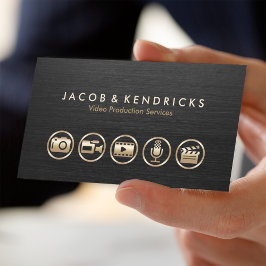 Video Productie Diensten Gouden Iconen Zwart Metaa Visitekaartje