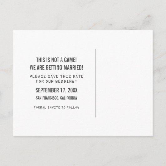 Video Spel sparen het Briefkaart van de Datum, Gri (Achterkant)