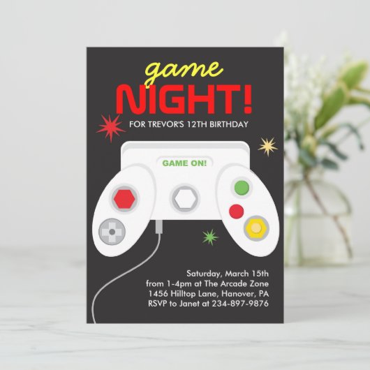 Video Spelen Birthday Party Uitnodiging (Staand voorkant)