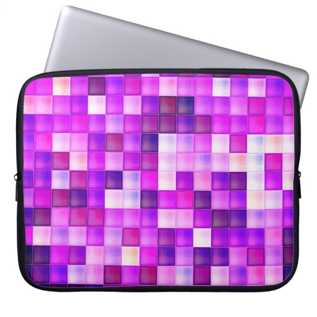 Video spelpixels roze vierkant patroon laptop sleeve (Voorkant)