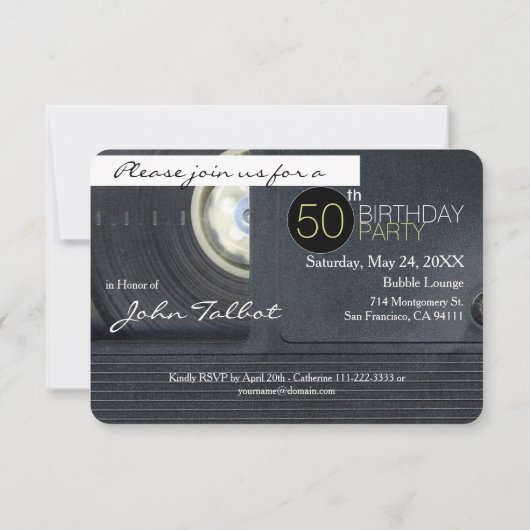 Video Tape 2 VHS 50th Birthday Party Invitation Kaart (Achterkant)
