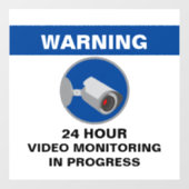 Videobewaking 24 uur beveiligingsteken - Blauw Raamsticker (Vel)
