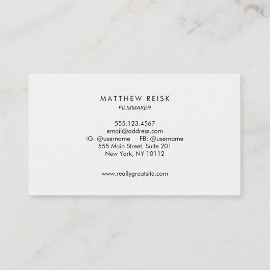 Videobewerker, Filmmaker, Film Reel Logo, Visitekaartje (Achterkant)