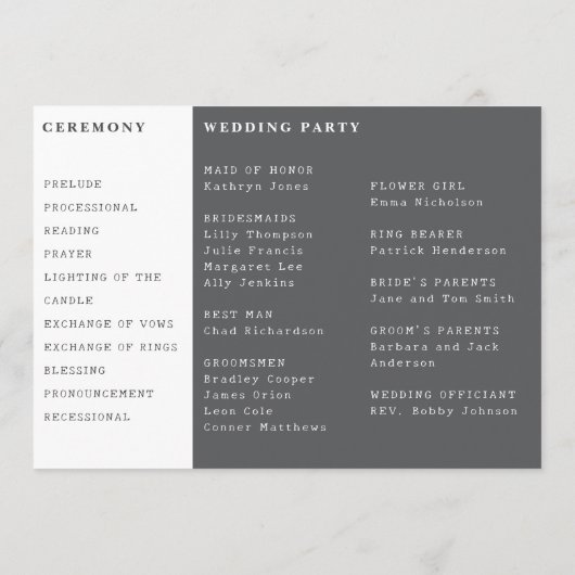 Videocamera Fotobruiloft Programmakaart (Achterkant)