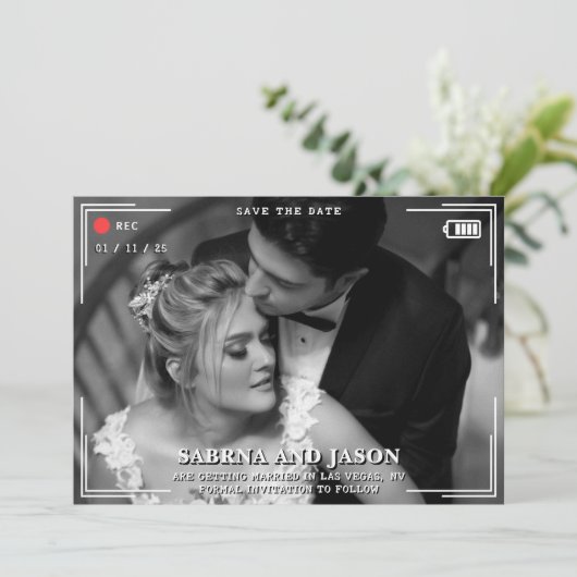 Videocamera Fotobruiloft Save The Date (Staand voorkant)