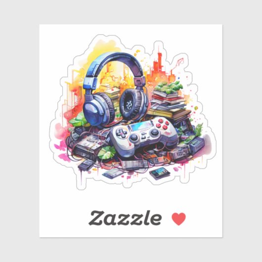 Videocontroller, hoofdtelefoon, tienerboeken sticker (Vel)