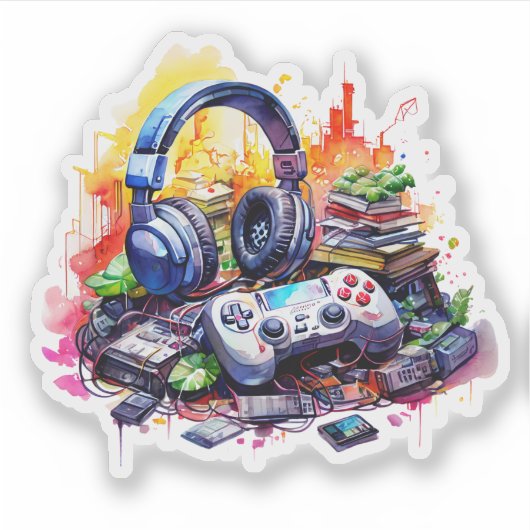 Videocontroller, hoofdtelefoon, tienerboeken sticker (Voorkant)