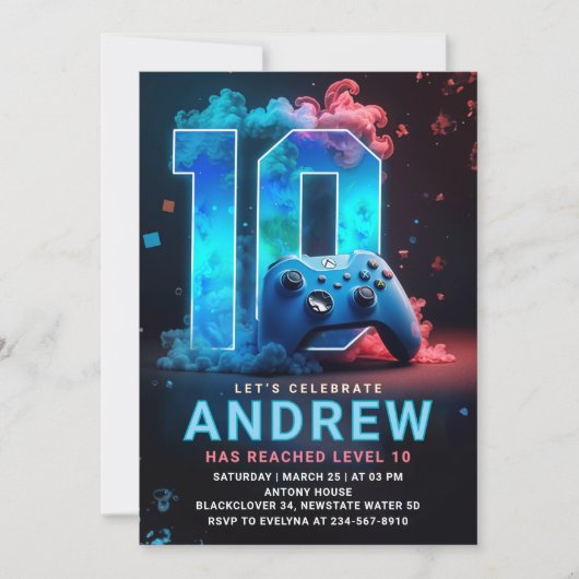 Videogame 10e verjaardagsfeestje kaart (Voorkant)