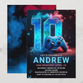 Videogame 10e verjaardagsfeestje kaart (Voorkant / Achterkant)