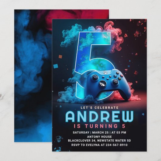Videogame 5e verjaardagsfeest kaart (Voorkant / Achterkant)