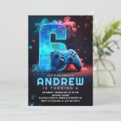 Videogame 6e verjaardagsfeest kaart (Staand voorkant)