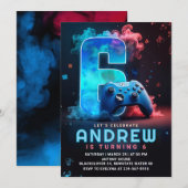 Videogame 6e verjaardagsfeest kaart (Voorkant / Achterkant)