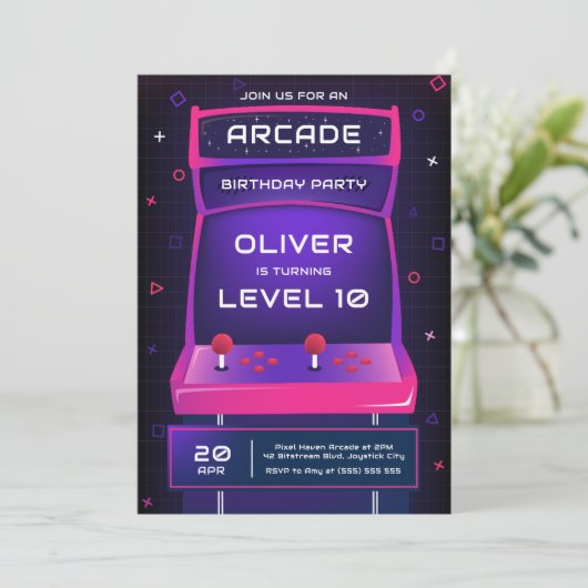 Videogame Arcade Boy Verjaardagsfeest Kaart (Staand voorkant)