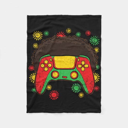 Videogame-controller Afro Zwarte Geschiedenis Maan Fleece Deken (Voorkant)