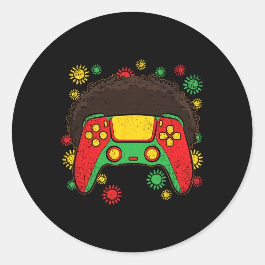 Videogame-controller Afro Zwarte Geschiedenis Maan Ronde Sticker (Voorkant)