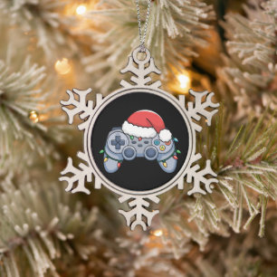 Videogame Controller Kerst Santa Hoed Gamer Tin Sneeuwvlok Ornament
