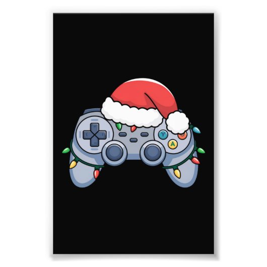 Videogame Controller Kerstman Kerstmuts Gamer Foto Afdruk (Voorkant)