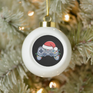 Videogame Controller Kerstman Kerstmuts Gamer Keramische Bal Ornament