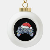 Videogame Controller Kerstman Kerstmuts Gamer Keramische Bal Ornament (Voorkant)