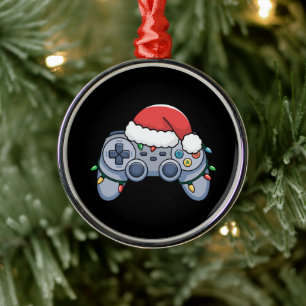 Videogame Controller Kerstman Kerstmuts Gamer Metalen Ornament