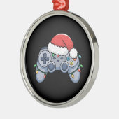 Videogame Controller Kerstman Kerstmuts Gamer Metalen Ornament (Links)