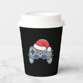 Videogame Controller Kerstman Kerstmuts Gamer Papieren Bekers (Voorkant)