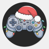 Videogame Controller Kerstman Kerstmuts Gamer Ronde Sticker (Voorkant)