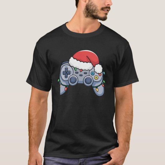 Videogame Controller Kerstman Kerstmuts Gamer T-shirt (Voorkant)