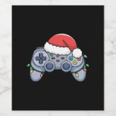 Videogame Controller Kerstman Kerstmuts Gamer Wijn Etiket (Enkel label)