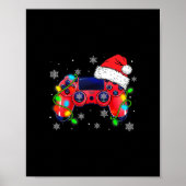 Videogame Controller Kerstmis Santa Hoed Gamer Bo Poster (Voorkant)