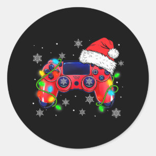 Videogame Controller Kerstmis Santa Hoed Gamer Bo Ronde Sticker